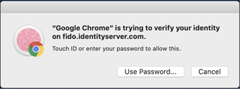 macOS asking a user to use their Touch ID or password to authenticate into a website